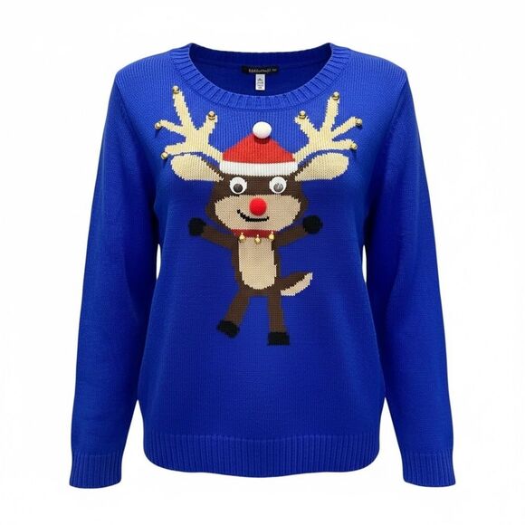 Love By Design Sweaters - NWT Love By Design Women’s Blue  Reindeer Christmas Holiday Sweater - Size M